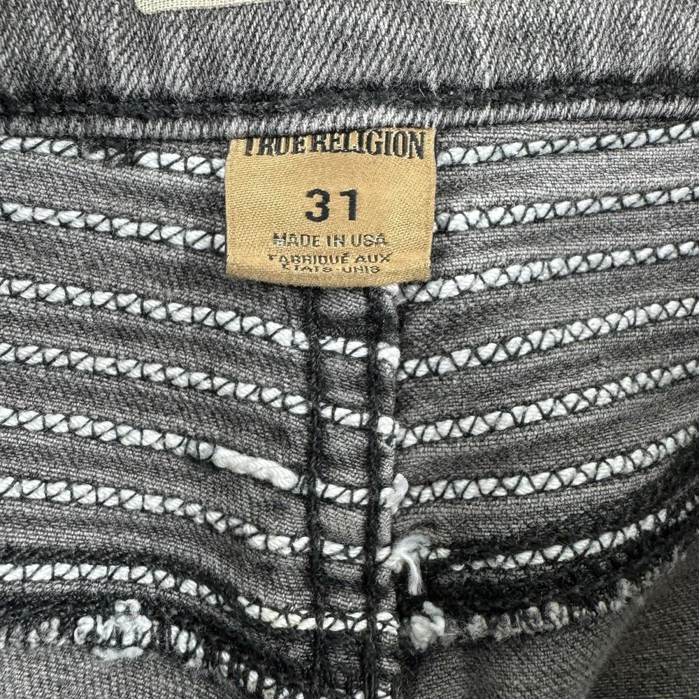 True Religion Rocco Moto Gray Wash Biker Jeans Mens 31x33 Relaxed Skinny